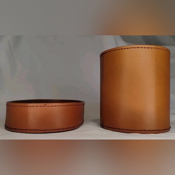 Rudi Rabitti Saddle Leather Desk Set Pen Holder Tray Office Caramel Brown Italy - Picture 4 of 13